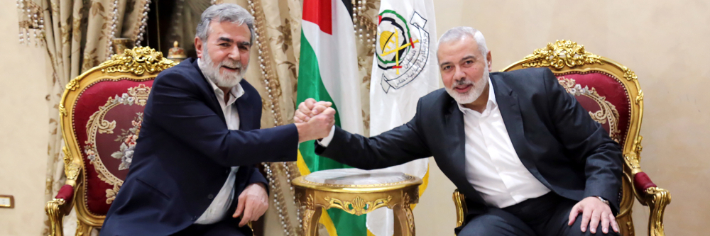 Former Prime Minister of Palestine in Gaza, Ismail Haniyeh and Palestinian politician Ziyed al-Nakhalah